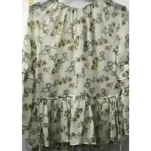 Walter Baker Women's L Green Floral Ruffle Chiffon Top Long Sleeve NWT Cottage - Picture 3 of 9